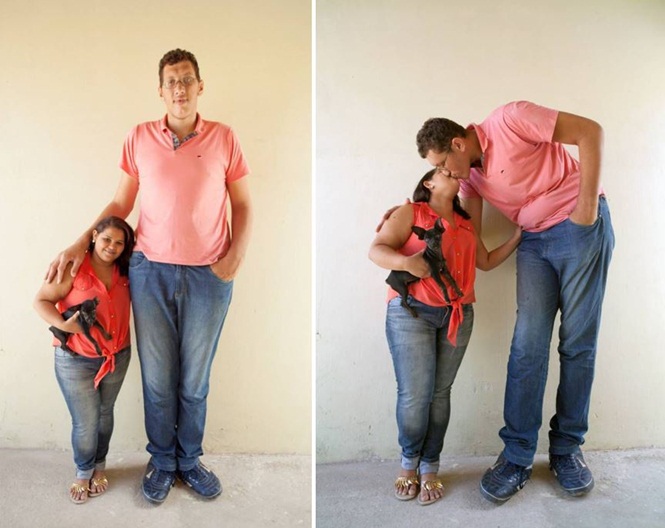 Homem mais alto do Brasil casa com mulher de 1,5 m