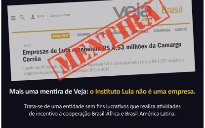 Instituto Lula nega ter recebido doações de empreiteira