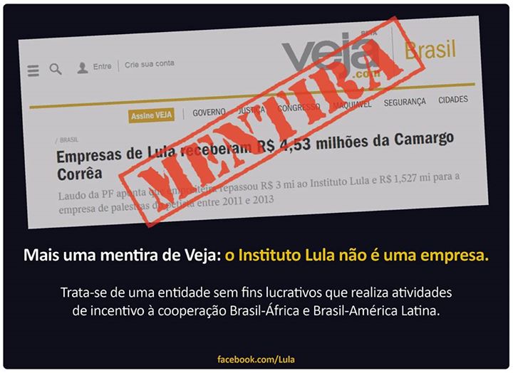 Instituto Lula nega ter recebido doações de empreiteira