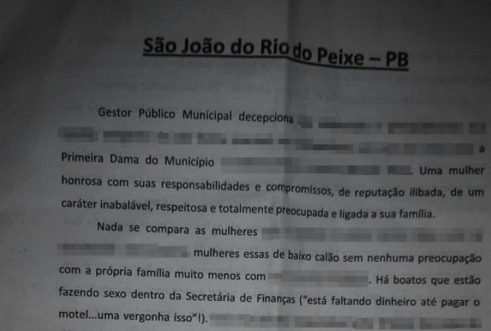 ESCÂNDALO: Carta anônima denuncia casos extraconjugais de políticos, sexo dentro do gabinete e desvio de dinheiro em prefeitura da Paraíba