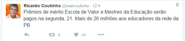 Prêmios Escola de Valor e Mestres da Educação serão pagos nessa segunda (21)