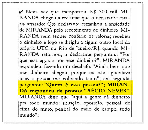 Delator: diretor de empresa levou R$ 300 mil a Aécio – VEJA O DOCUMENTO