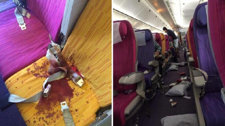 Fotos mostram o caos dentro de um avião após uma forte turbulência