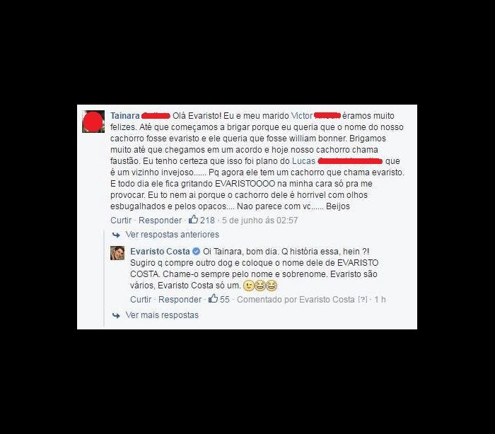 Evaristo Costa responde comentário de fã no Facebook e causa polêmica