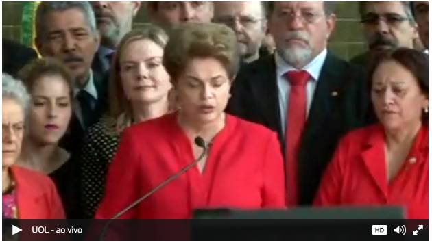 Dilma se pronuncia sobre perda de mandato: ‘É o segundo golpe de estado que enfrento na vida’
