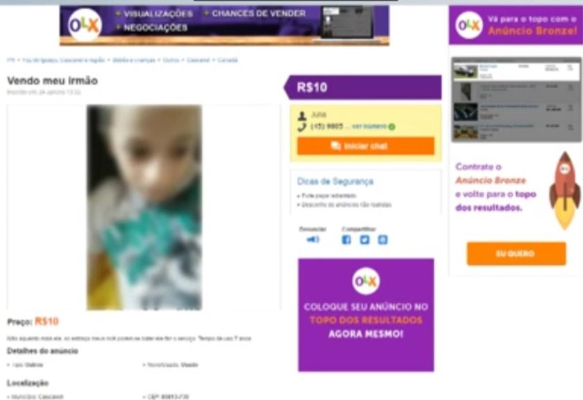 VEJA VÍDEO – Adolescente coloca irmão de 7 anos à venda na internet por R$ 10