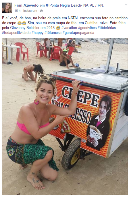 Curitibana vai passar férias no RN e descobre que foto sua ilustra carrinhos de crepes