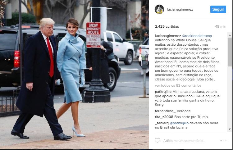 Luciana Gimenez posta desejo de que Trump faça bom governo