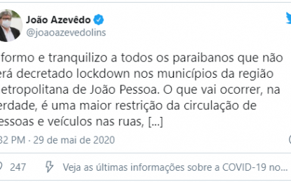 COVID-19: João Azevêdo nega ‘lockdown’, mas confirma restrição de circulação para veículos e pessoas