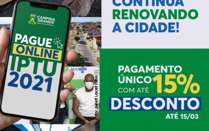 Prefeitura de Campina Grande amplia prazo para pagamento em cota única e contribuinte já pode baixar boletos pelo portal do Município