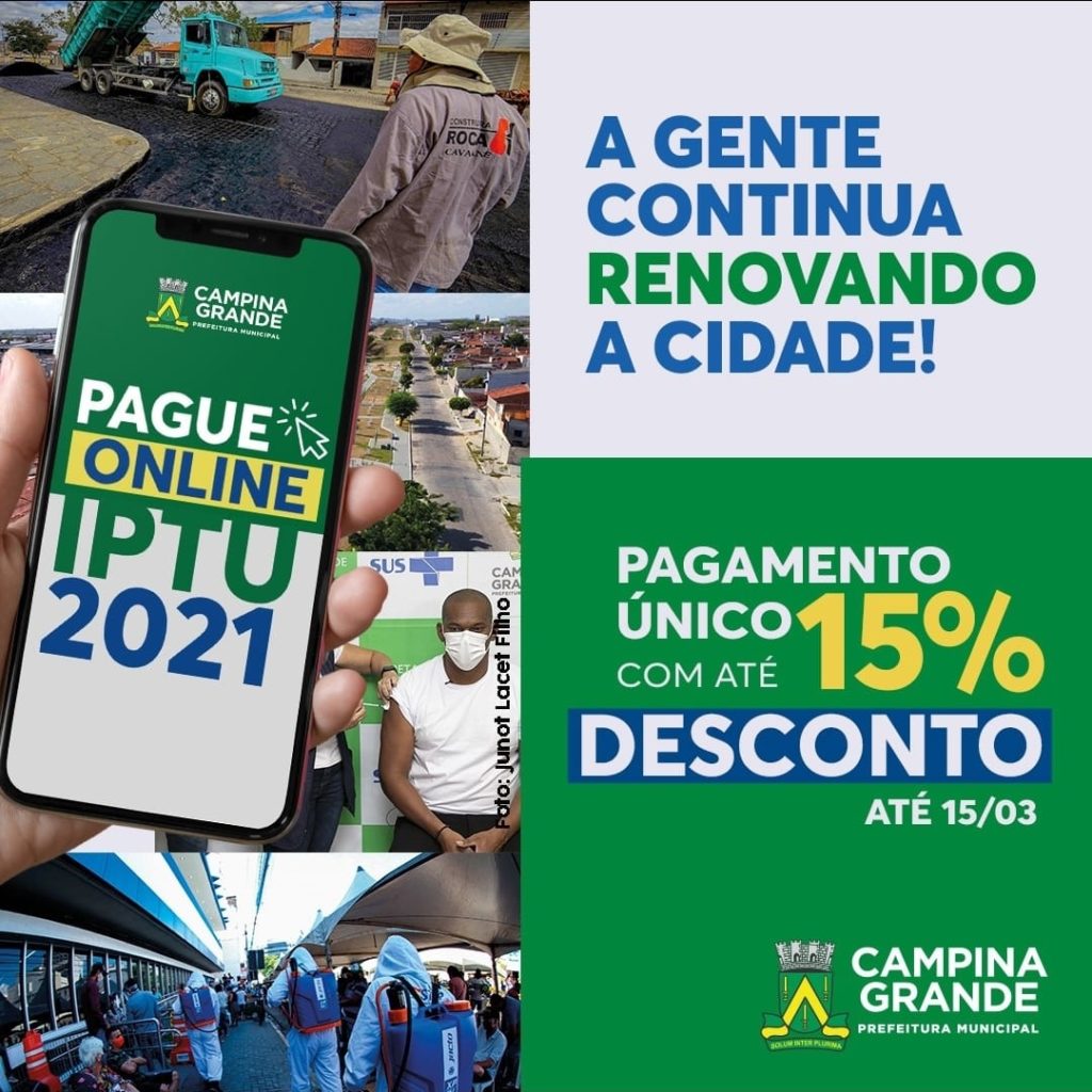 Prefeitura de Campina Grande amplia prazo para pagamento em cota única e contribuinte já pode baixar boletos pelo portal do Município