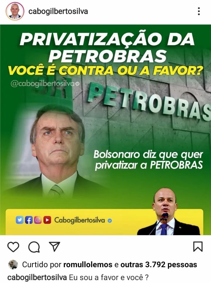 ‘Patriota’ Cabo Gilberto é a favor da privatização da Petrobrás
