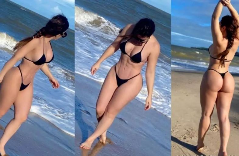 Na Paraíba, Naiara Azevedo surpreende com barriga trincada e bumbum gigante na praia
